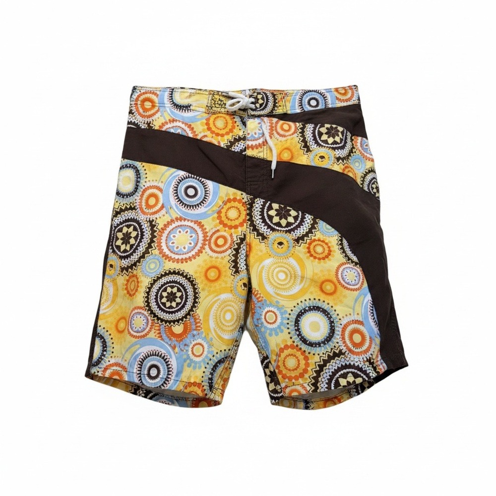 Joe Boxer Mens XL Psychedelic Geometric Board Shorts Swim Trunks Brown Orange
